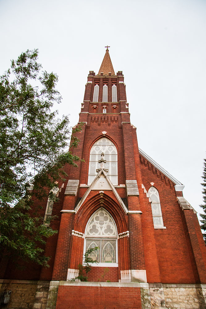 Church front with steeple